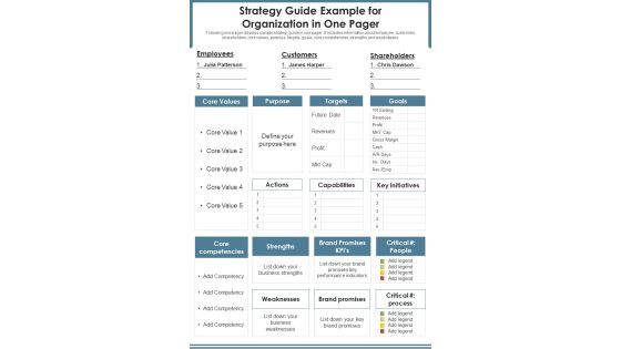 Strategy Guide Example For Organization In One Pager PDF Document PPT Template Strategy Guide Example For Organization In One Pager PDF Document PPT Template