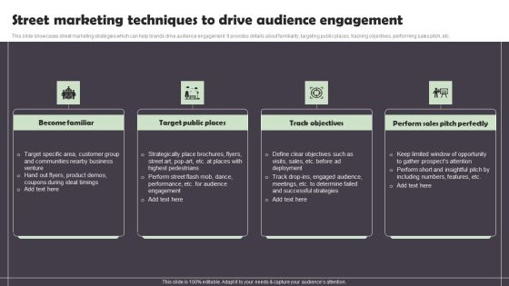 Street Marketing Techniques To Drive Audience Engagement Elements PDF Street Marketing Techniques To Drive Audience Engagement Elements PDF