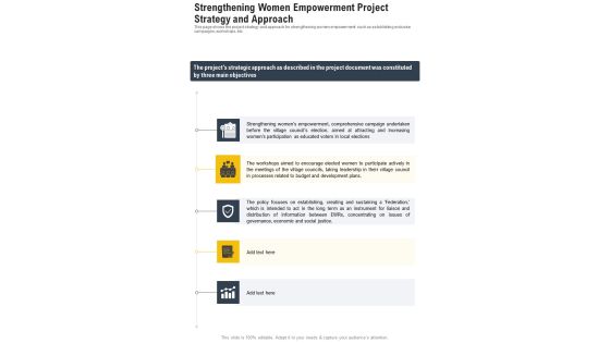 Strengthening Women Empowerment Project Strategy And Approach One Pager Documents Strengthening Women Empowerment Project Strategy And Approach One Pager Documents