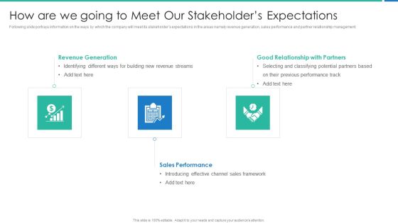 Strong Business Partnership To Ensure Company Success How Are We Going To Meet Our Stakeholders Sample PDF Strong Business Partnership To Ensure Company Success How Are We Going To Meet Our Stakeholders Sample PDF