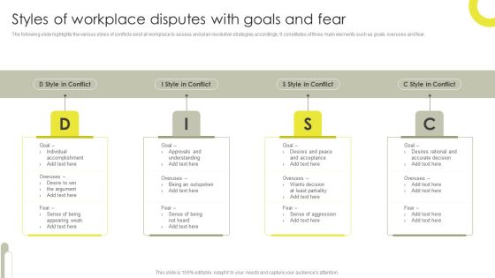 Styles Of Workplace Disputes With Goals And Fear Structure PDF Styles Of Workplace Disputes With Goals And Fear Structure PDF