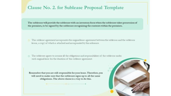 Sublease Agreement Clause No 2 For Sublease Proposal Template Ppt Ideas Example Introduction PDF Sublease Agreement Clause No 2 For Sublease Proposal Template Ppt Ideas Example Introduction PDF