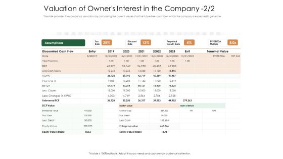 Substitute Financing Pitch Deck Valuation Of Owners Interest In The Company Enterprise Demonstration PDF