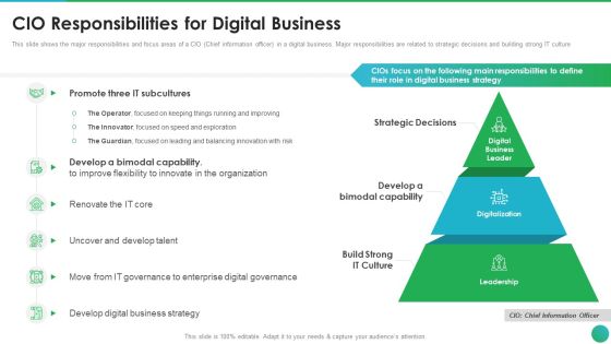 Successful CIO Transformation To Generate Company Value CIO Responsibilities For Digital Business Infographics PDF Successful CIO Transformation To Generate Company Value CIO Responsibilities For Digital Business Infographics PDF