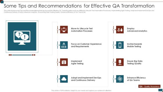 Successful Quality Assurance Transition Techniques To Enhance Product Quality Some Tips And Recommendations Mockup PDF