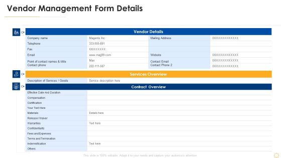 Successful Vendor Management Approaches To Boost Procurement Efficiency Vendor Management Form Details Elements PDF