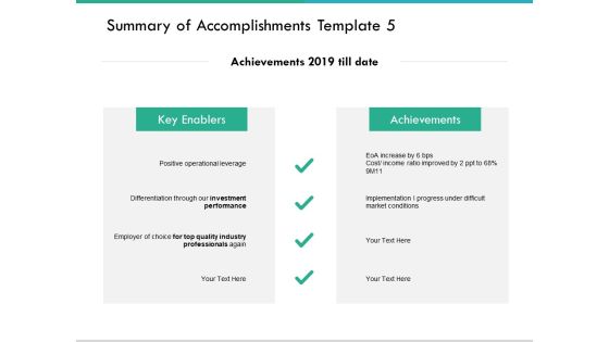 Summary Of Accomplishments Template Performance Ppt PowerPoint Presentation Slides Layouts