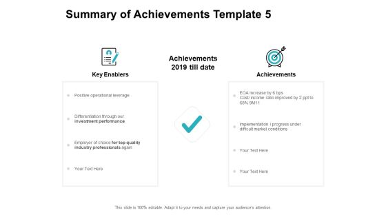 Summary Of Achievements Template Goals Ppt PowerPoint Presentation Infographic Template Background Designs