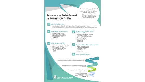 Summary Of Sales Funnel In Business Activities PDF Document PPT Template Summary Of Sales Funnel In Business Activities PDF Document PPT Template