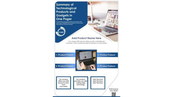 Summary Of Technological Products And Gadgets In One Pager PDF Document PPT Template Summary Of Technological Products And Gadgets In One Pager PDF Document PPT Template