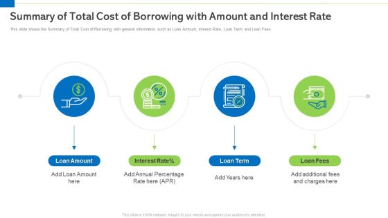 Summary Of Total Cost Of Borrowing With Amount And Interest Rate Amount Background PDF