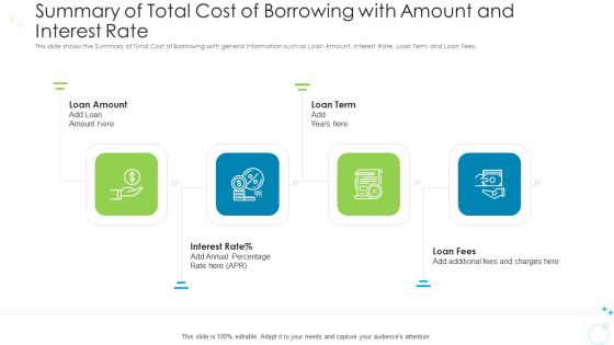 Summary Of Total Cost Of Borrowing With Amount And Interest Rate Ppt Gallery Inspiration PDF Summary Of Total Cost Of Borrowing With Amount And Interest Rate Ppt Gallery Inspiration PDF