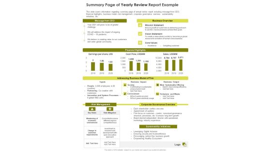 Summary Page Of Yearly Review Report Example One Pager Documents Summary Page Of Yearly Review Report Example One Pager Documents