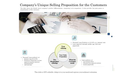 Supplementary Debt Financing Pitch Deck Companys Unique Selling Proposition For The Customers Diagrams PDF Supplementary Debt Financing Pitch Deck Companys Unique Selling Proposition For The Customers Diagrams PDF