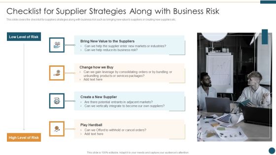 Supplier Relationship Management Checklist For Supplier Strategies Along With Business Risk Topics PDF Supplier Relationship Management Checklist For Supplier Strategies Along With Business Risk Topics PDF