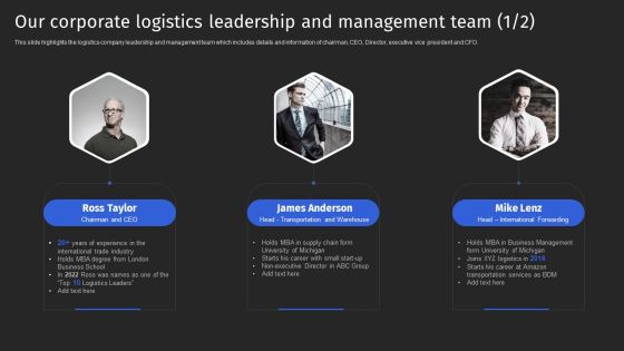 Supply Chain Solutions Business Outline Our Corporate Logistics Leadership And Management Team Rules PDF Supply Chain Solutions Business Outline Our Corporate Logistics Leadership And Management Team Rules PDF