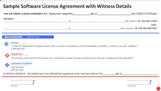 Supply Chain Template Bundle Sample Software License Agreement With Witness Details Themes PDF Supply Chain Template Bundle Sample Software License Agreement With Witness Details Themes PDF
