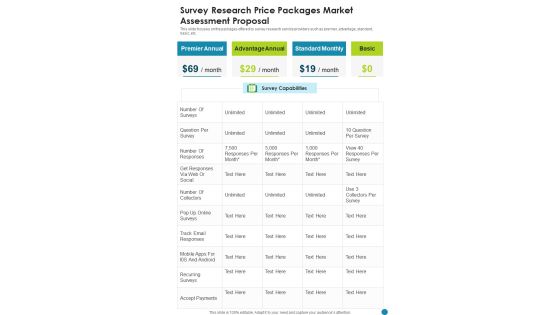 Survey Research Price Packages Market Assessment Proposal One Pager Sample Example Document Survey Research Price Packages Market Assessment Proposal One Pager Sample Example Document