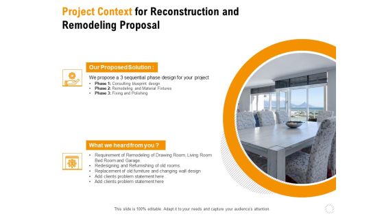Sustainable Building Renovation Project Context For Reconstruction And Remodeling Proposal Formats PDF
