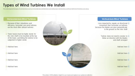 Sustainable Energy Types Of Wind Turbines We Install Ppt PowerPoint Presentation Ideas Layout Ideas PDF