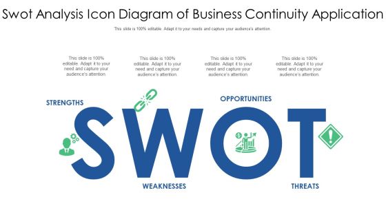 Swot Analysis Icon Diagram Of Business Continuity Application Ppt PowerPoint Presentation Gallery Elements PDF