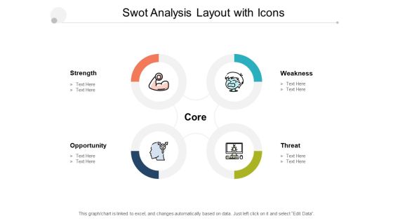 Swot Analysis Layout With Icons Ppt PowerPoint Presentation Ideas Objects