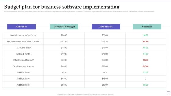 System Deployment Project Budget Plan For Business Software Implementation Professional PDF