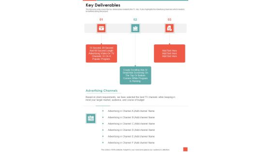 TV Promotion Proposal Key Deliverables One Pager Sample Example Document