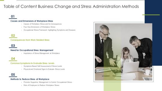 Table Of Content Business Change And Stress Administration Methods Pictures PDF Table Of Content Business Change And Stress Administration Methods Pictures PDF