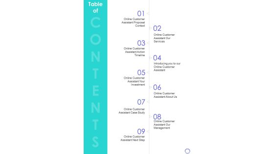 Table Of Content Digital Client Assistant Proposal One Pager Sample Example Document Table Of Content Digital Client Assistant Proposal One Pager Sample Example Document