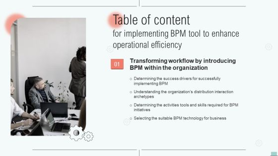 Table Of Content For Implementing BPM Tool To Enhance Operational Efficiency Slide Information PDF