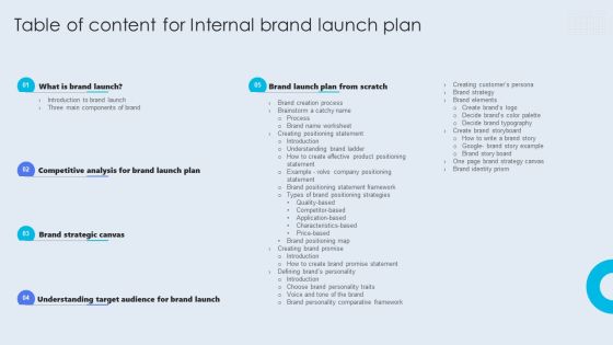 Table Of Content For Internal Brand Launch Plan Formats PDF Table Of Content For Internal Brand Launch Plan Formats PDF