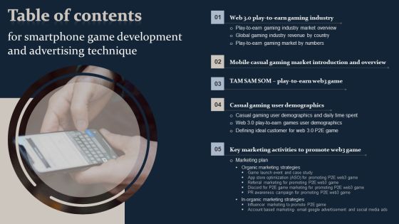 Table Of Content For Smartphone Game Development And Advertising Technique Rules PDF Table Of Content For Smartphone Game Development And Advertising Technique Rules PDF