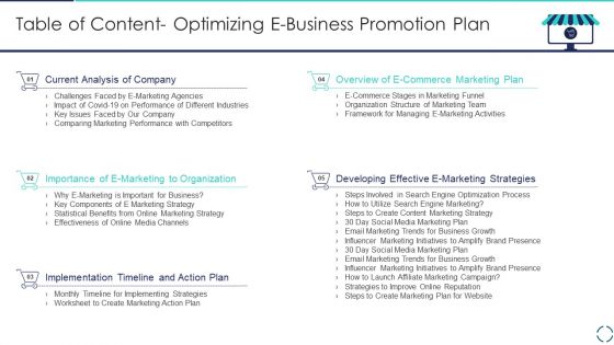 Table Of Content Optimizing E Business Promotion Plan Designs PDF Table Of Content Optimizing E Business Promotion Plan Designs PDF