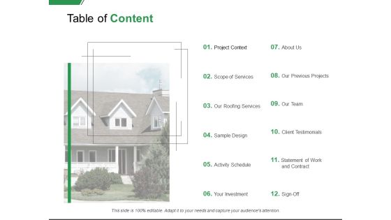 Table Of Content Project Context Ppt PowerPoint Presentation Summary Samples
