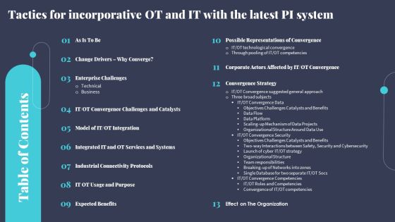 Table Of Content Tactics For Incorporative OT And IT With The Latest PI System Slide Professional PDF Table Of Content Tactics For Incorporative OT And IT With The Latest PI System Slide Professional PDF