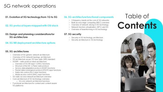 Table Of Contents 5G Network Operations Slide Graphics PDF