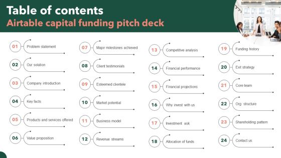 Table Of Contents Airtable Capital Funding Pitch Deck Professional PDF