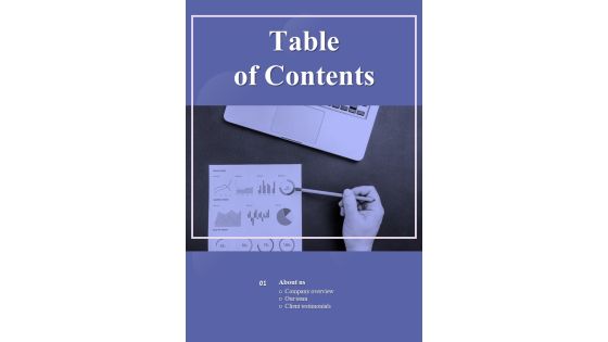Table Of Contents Big Analytics Project Proposal One Pager Sample Example Document Table Of Contents Big Analytics Project Proposal One Pager Sample Example Document