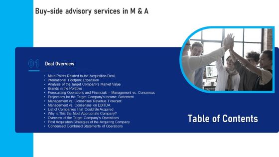 Table Of Contents Buy Side Advisory Services In M And A Slide Structure PDF Table Of Contents Buy Side Advisory Services In M And A Slide Structure PDF