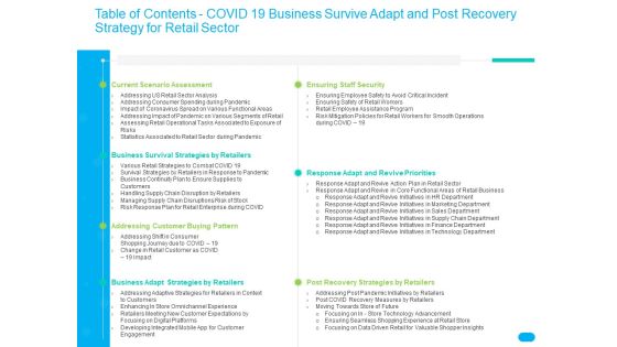 Table Of Contents COVID 19 Business Survive Adapt And Post Recovery Strategy For Retail Sector Guidelines PDF