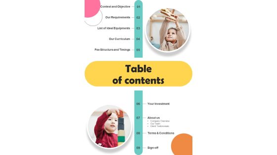 Table Of Contents Care Business Proposal One Pager Sample Example Document Table Of Contents Care Business Proposal One Pager Sample Example Document
