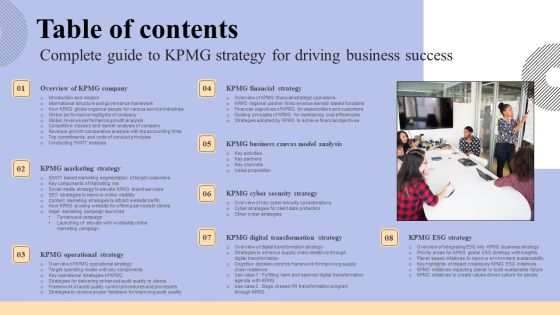 Table Of Contents Complete Guide To KPMG Strategy For Driving Business Success Guidelines PDF Table Of Contents Complete Guide To KPMG Strategy For Driving Business Success Guidelines PDF
