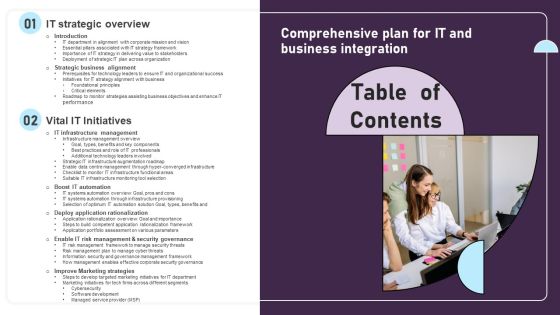 Table Of Contents Comprehensive Plan For IT And Business Integration Mockup PDF Table Of Contents Comprehensive Plan For IT And Business Integration Mockup PDF