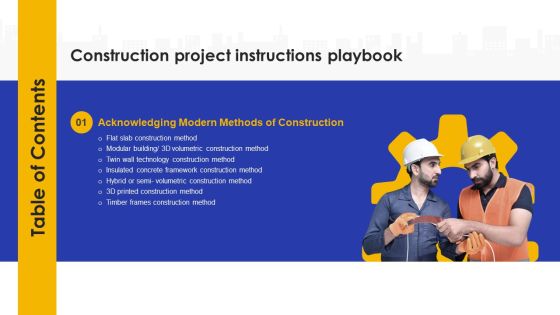 Table Of Contents Construction Project Instructions Playbook Method Designs PDF Table Of Contents Construction Project Instructions Playbook Method Designs PDF