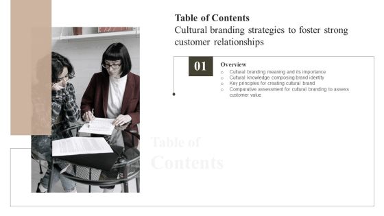 Table Of Contents Cultural Branding Strategies To Foster Strong Customer Relationships Mockup PDF Table Of Contents Cultural Branding Strategies To Foster Strong Customer Relationships Mockup PDF