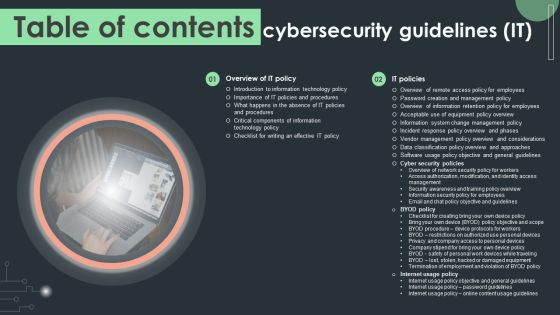 Table Of Contents Cybersecurity Guidelines IT Ppt PowerPoint Presentation File Templates PDF Table Of Contents Cybersecurity Guidelines IT Ppt PowerPoint Presentation File Templates PDF