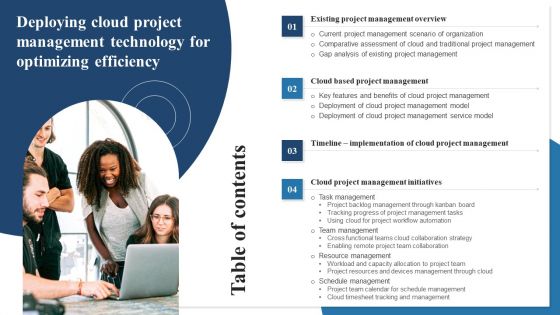 Table Of Contents Deploying Cloud Project Management Technology For Optimizing Efficiency Template PDF Table Of Contents Deploying Cloud Project Management Technology For Optimizing Efficiency Template PDF