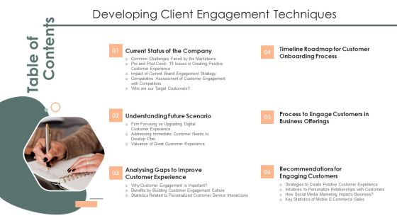 Table Of Contents Developing Client Engagement Techniques Portrait PDF Table Of Contents Developing Client Engagement Techniques Portrait PDF
