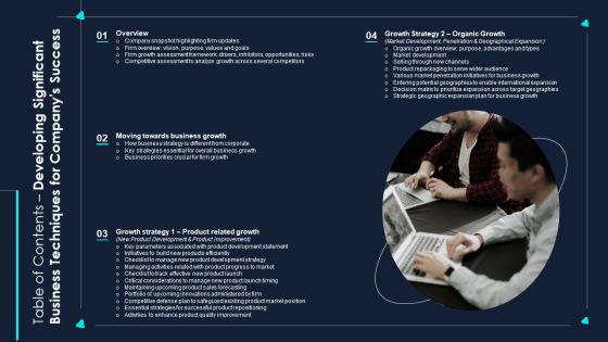Table Of Contents Developing Significant Business Techniques For Companys Sample PDF Table Of Contents Developing Significant Business Techniques For Companys Sample PDF